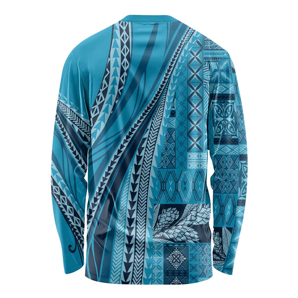 Pasifika Women's Day - Samoa Siapo Malu Tattoo Inspired Long Sleeve Shirt Turquoise LT7 - Polynesian Pride