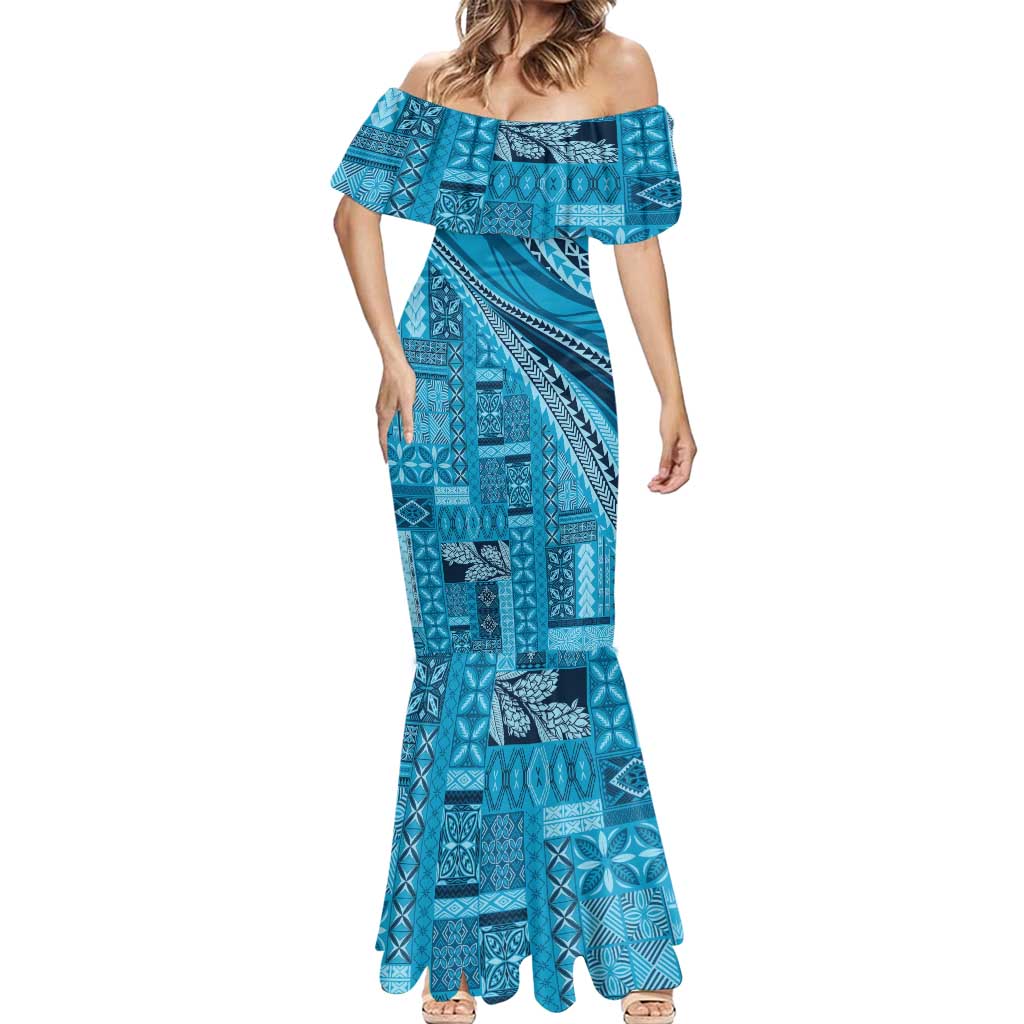 Pasifika Women's Day - Samoa Siapo Malu Tattoo Inspired Mermaid Dress Turquoise LT7 - Polynesian Pride