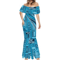 Pasifika Women's Day - Samoa Siapo Malu Tattoo Inspired Mermaid Dress Turquoise LT7 - Polynesian Pride