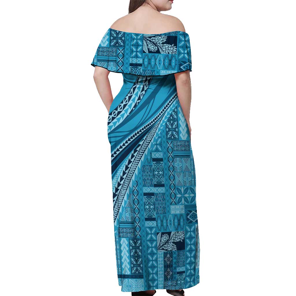 Pasifika Women's Day - Samoa Siapo Malu Tattoo Inspired Off Shoulder Maxi Dress Turquoise LT7 - Polynesian Pride