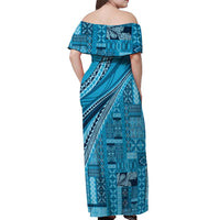 Pasifika Women's Day - Samoa Siapo Malu Tattoo Inspired Off Shoulder Maxi Dress Turquoise LT7 - Polynesian Pride