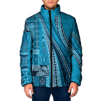 Pasifika Women's Day - Samoa Siapo Malu Tattoo Inspired Padded Jacket Turquoise LT7 Men Turquoise - Polynesian Pride