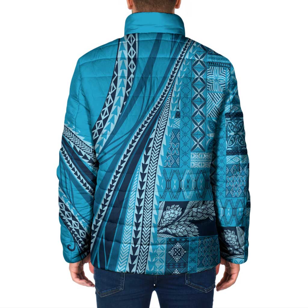 Pasifika Women's Day - Samoa Siapo Malu Tattoo Inspired Padded Jacket Turquoise LT7 - Polynesian Pride