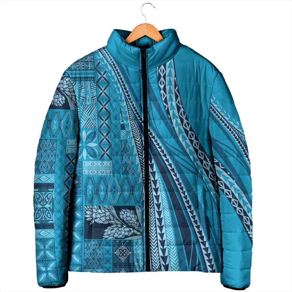 Pasifika Women's Day - Samoa Siapo Malu Tattoo Inspired Padded Jacket Turquoise LT7 - Polynesian Pride