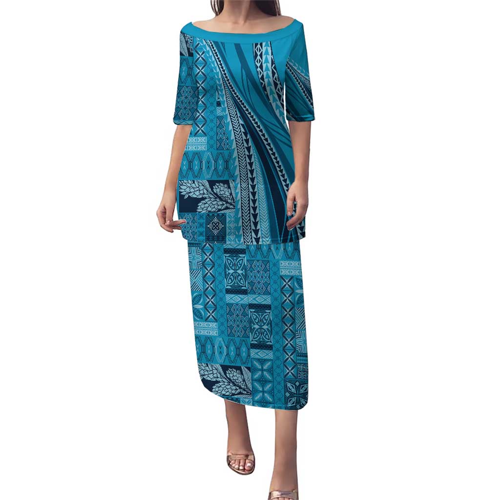 Pasifika Women's Day - Samoa Siapo Malu Tattoo Inspired Puletasi Turquoise LT7 Long Dress Turquoise - Polynesian Pride