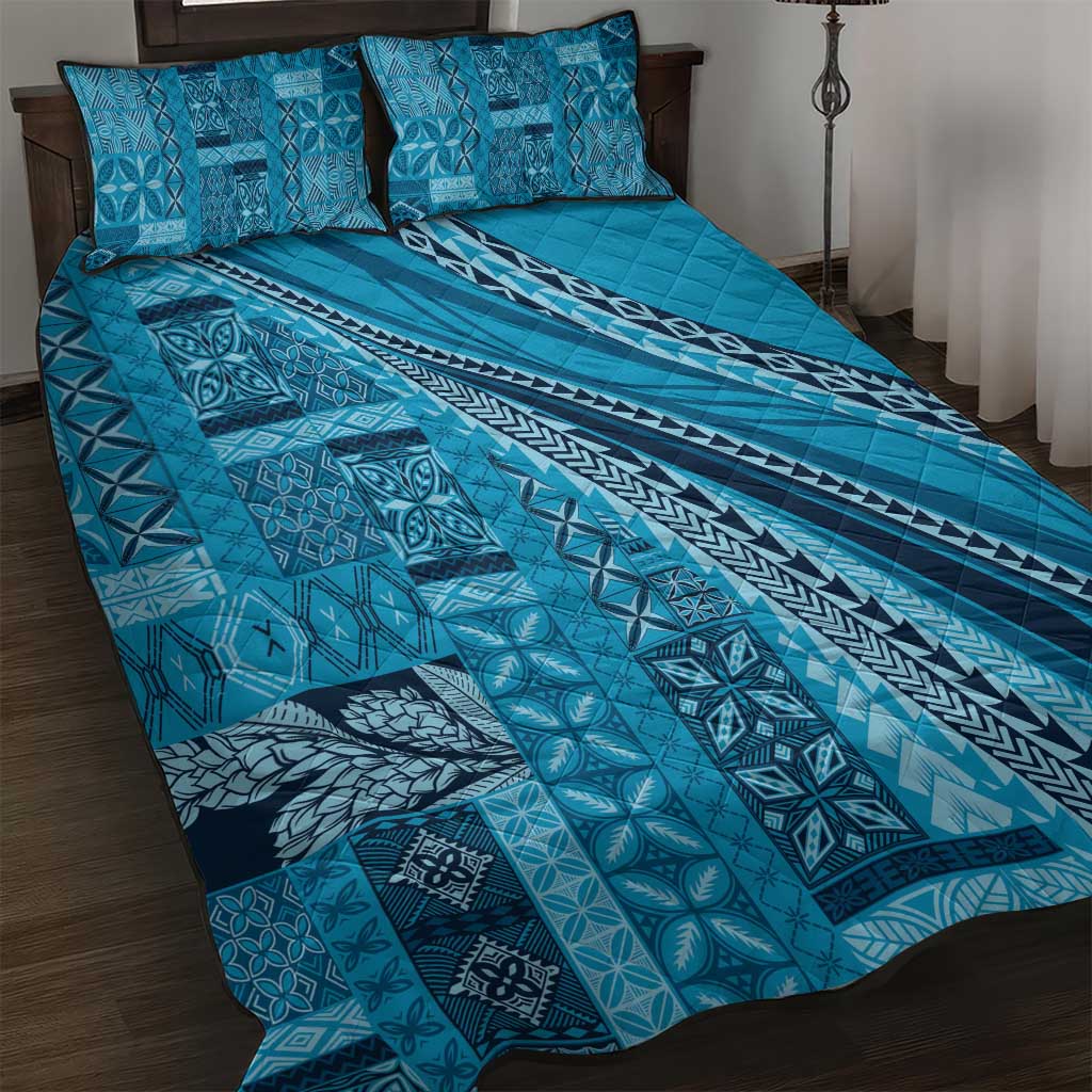 Pasifika Women's Day - Samoa Siapo Malu Tattoo Inspired Quilt Bed Set Turquoise LT7 Turquoise - Polynesian Pride