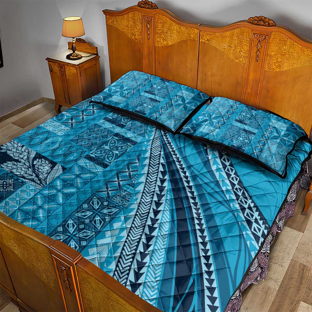 Pasifika Women's Day - Samoa Siapo Malu Tattoo Inspired Quilt Bed Set Turquoise LT7 - Polynesian Pride