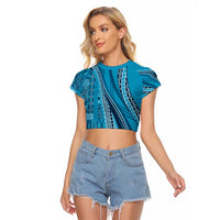 Pasifika Women's Day - Samoa Siapo Malu Tattoo Inspired Raglan Cropped T Shirt Turquoise LT7 Female Turquoise - Polynesian Pride