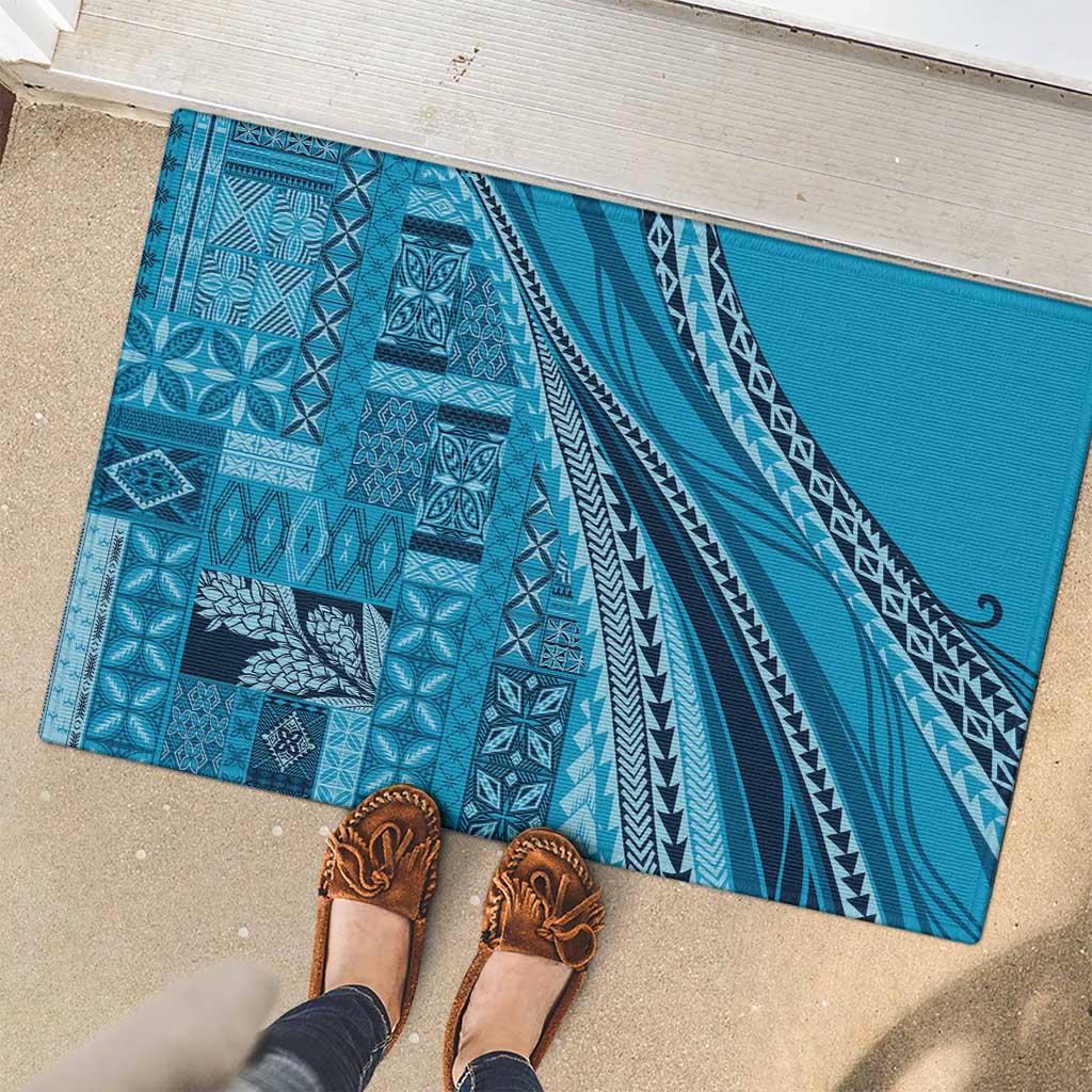 Pasifika Women's Day - Samoa Siapo Malu Tattoo Inspired Rubber Doormat Turquoise LT7 - Polynesian Pride