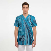Pasifika Women's Day - Samoa Siapo Malu Tattoo Inspired Scrub Top Turquoise LT7 - Polynesian Pride