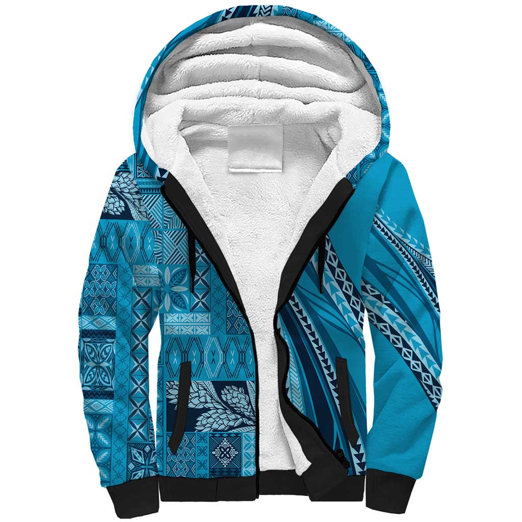 Pasifika Women's Day - Samoa Siapo Malu Tattoo Inspired Sherpa Hoodie Turquoise LT7 Unisex Turquoise - Polynesian Pride