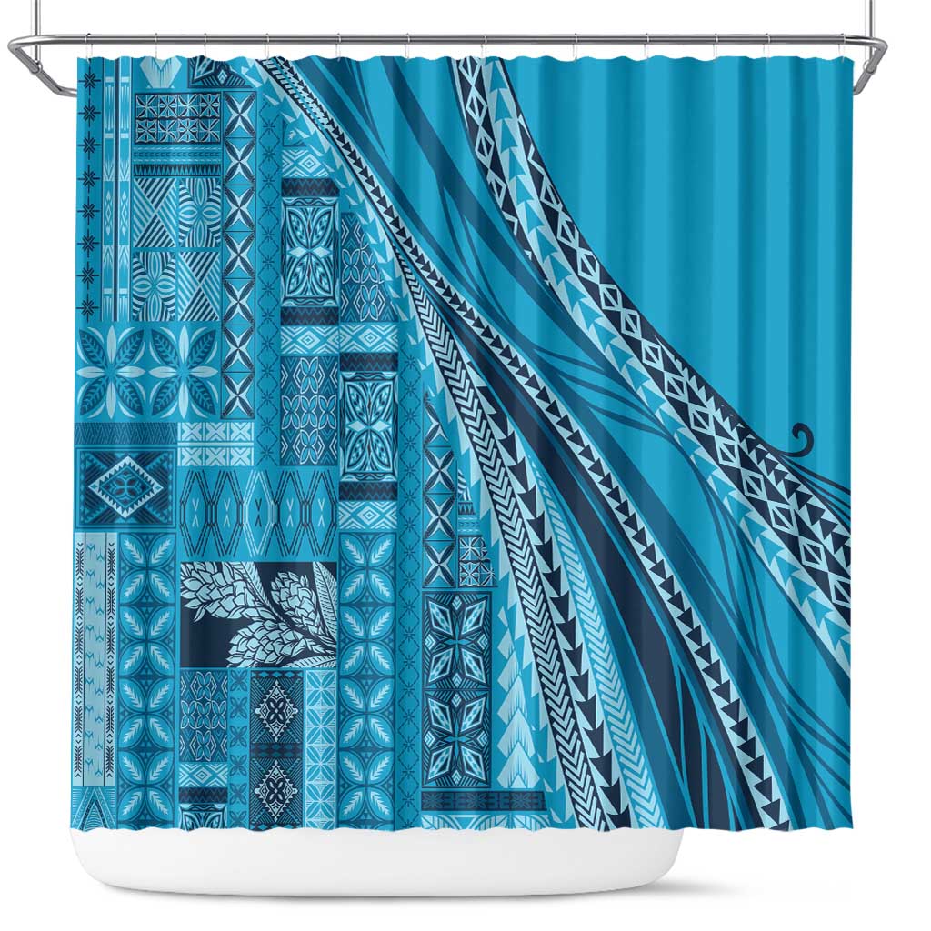 Pasifika Women's Day - Samoa Siapo Malu Tattoo Inspired Shower Curtain Turquoise LT7 Turquoise - Polynesian Pride