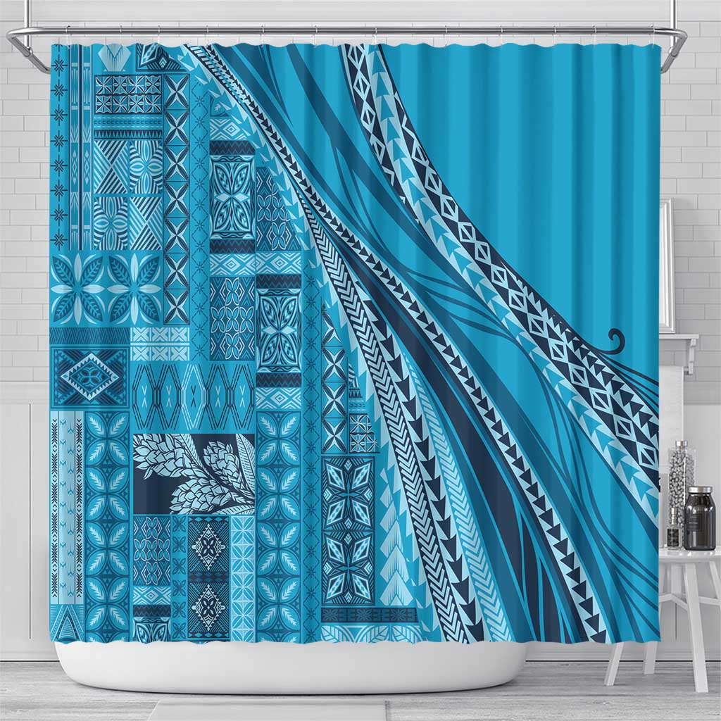 Pasifika Women's Day - Samoa Siapo Malu Tattoo Inspired Shower Curtain Turquoise LT7 - Polynesian Pride
