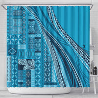 Pasifika Women's Day - Samoa Siapo Malu Tattoo Inspired Shower Curtain Turquoise LT7 - Polynesian Pride