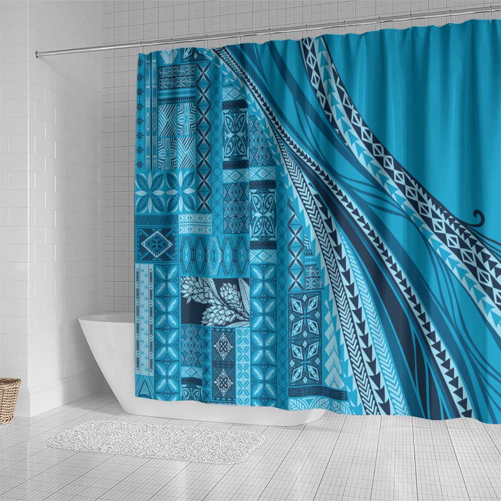 Pasifika Women's Day - Samoa Siapo Malu Tattoo Inspired Shower Curtain Turquoise LT7 - Polynesian Pride