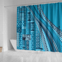 Pasifika Women's Day - Samoa Siapo Malu Tattoo Inspired Shower Curtain Turquoise LT7 - Polynesian Pride