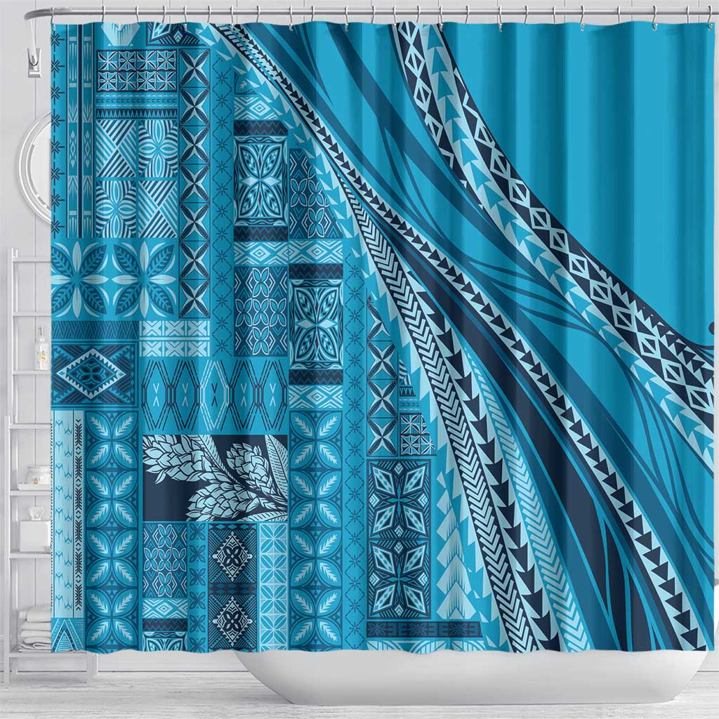 Pasifika Women's Day - Samoa Siapo Malu Tattoo Inspired Shower Curtain Turquoise LT7 - Polynesian Pride