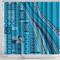 Pasifika Women's Day - Samoa Siapo Malu Tattoo Inspired Shower Curtain Turquoise LT7 - Polynesian Pride