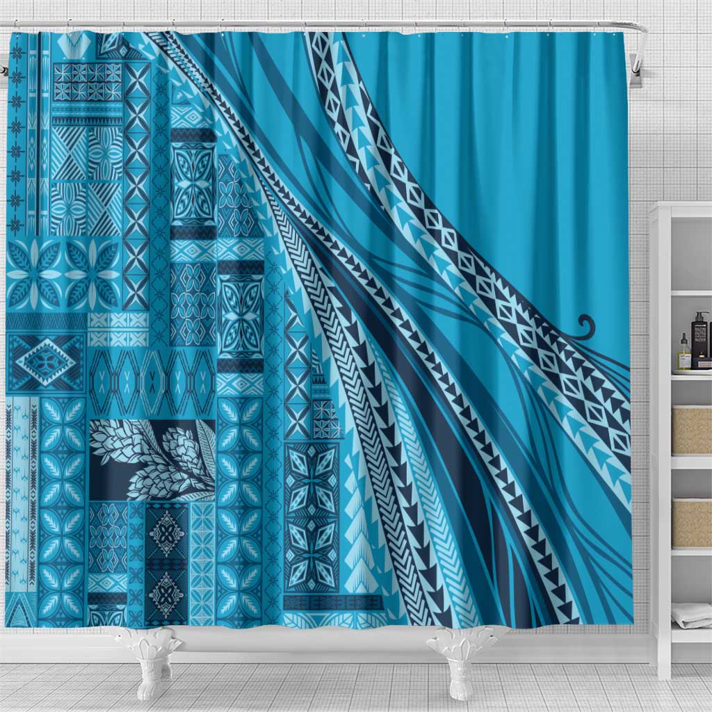 Pasifika Women's Day - Samoa Siapo Malu Tattoo Inspired Shower Curtain Turquoise LT7 - Polynesian Pride