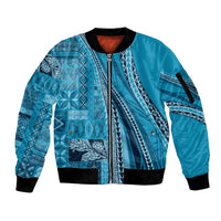 Pasifika Women's Day - Samoa Siapo Malu Tattoo Inspired Sleeve Zip Bomber Jacket Turquoise