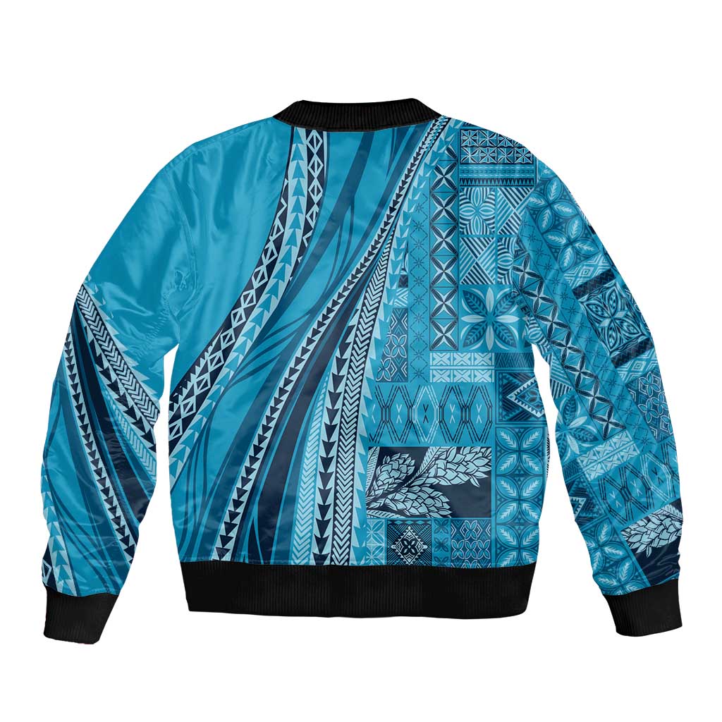 Pasifika Women's Day - Samoa Siapo Malu Tattoo Inspired Sleeve Zip Bomber Jacket Turquoise