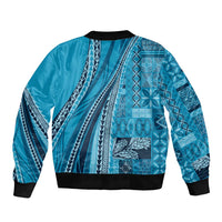 Pasifika Women's Day - Samoa Siapo Malu Tattoo Inspired Sleeve Zip Bomber Jacket Turquoise