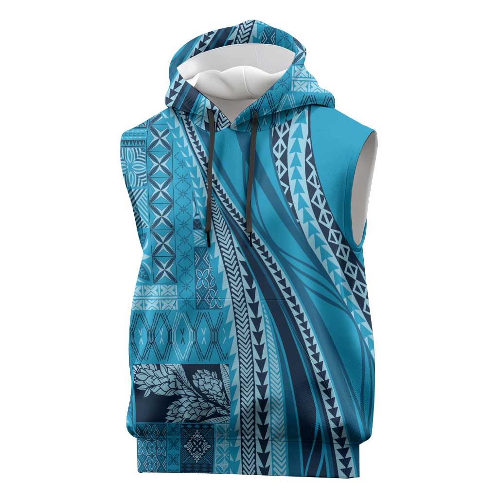 Pasifika Women's Day - Samoa Siapo Malu Tattoo Inspired Sleeveless Hoodie Turquoise LT7 Turquoise - Polynesian Pride