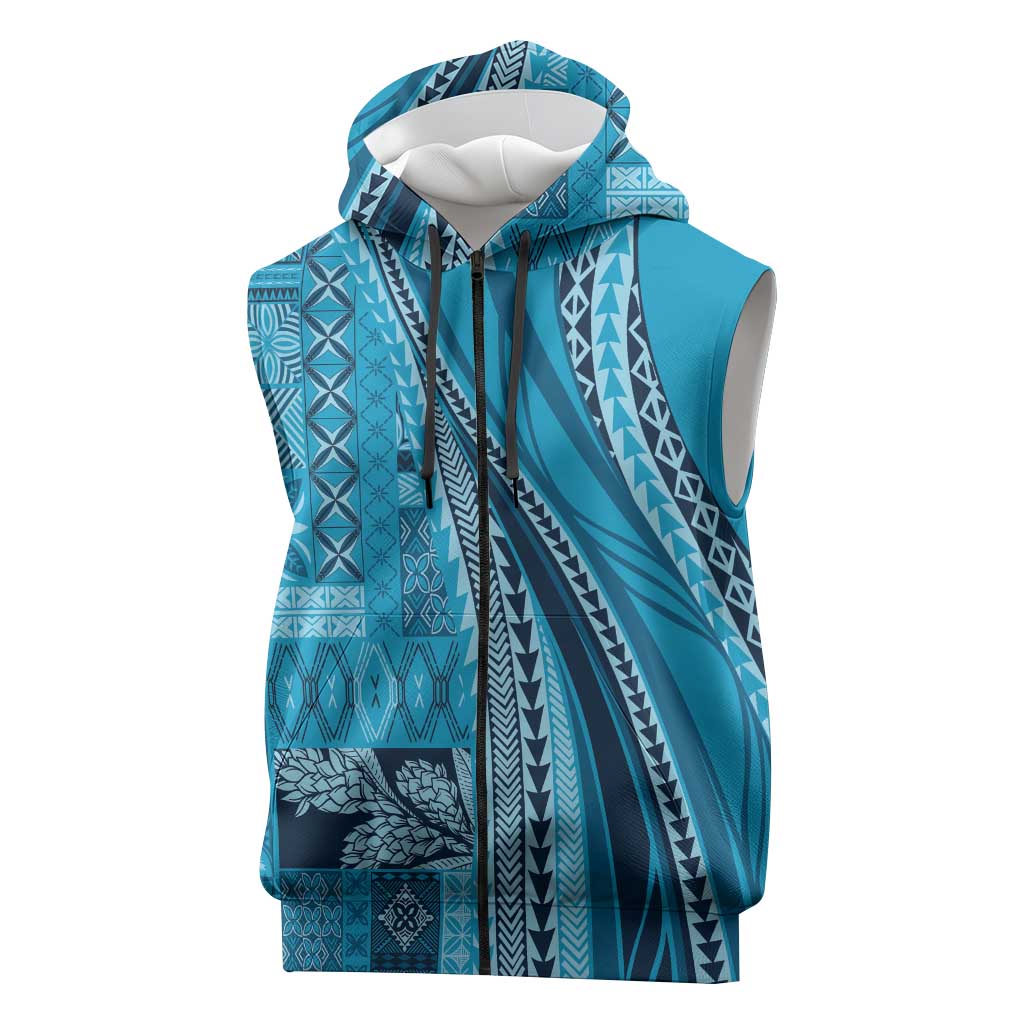 Pasifika Women's Day - Samoa Siapo Malu Tattoo Inspired Sleeveless Zip Hoodie Turquoise LT7 Turquoise - Polynesian Pride