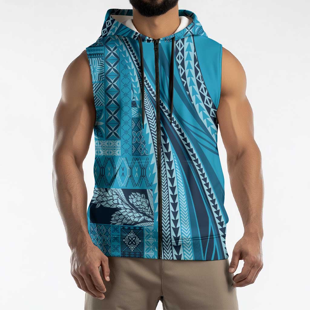 Pasifika Women's Day - Samoa Siapo Malu Tattoo Inspired Sleeveless Zip Hoodie Turquoise LT7 - Polynesian Pride