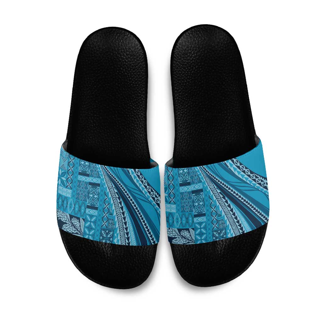 Pasifika Women's Day - Samoa Siapo Malu Tattoo Inspired Slide Sandals Turquoise