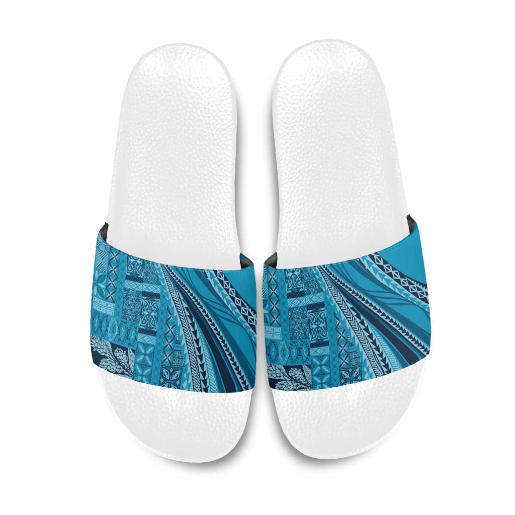 Pasifika Women's Day - Samoa Siapo Malu Tattoo Inspired Slide Sandals Turquoise