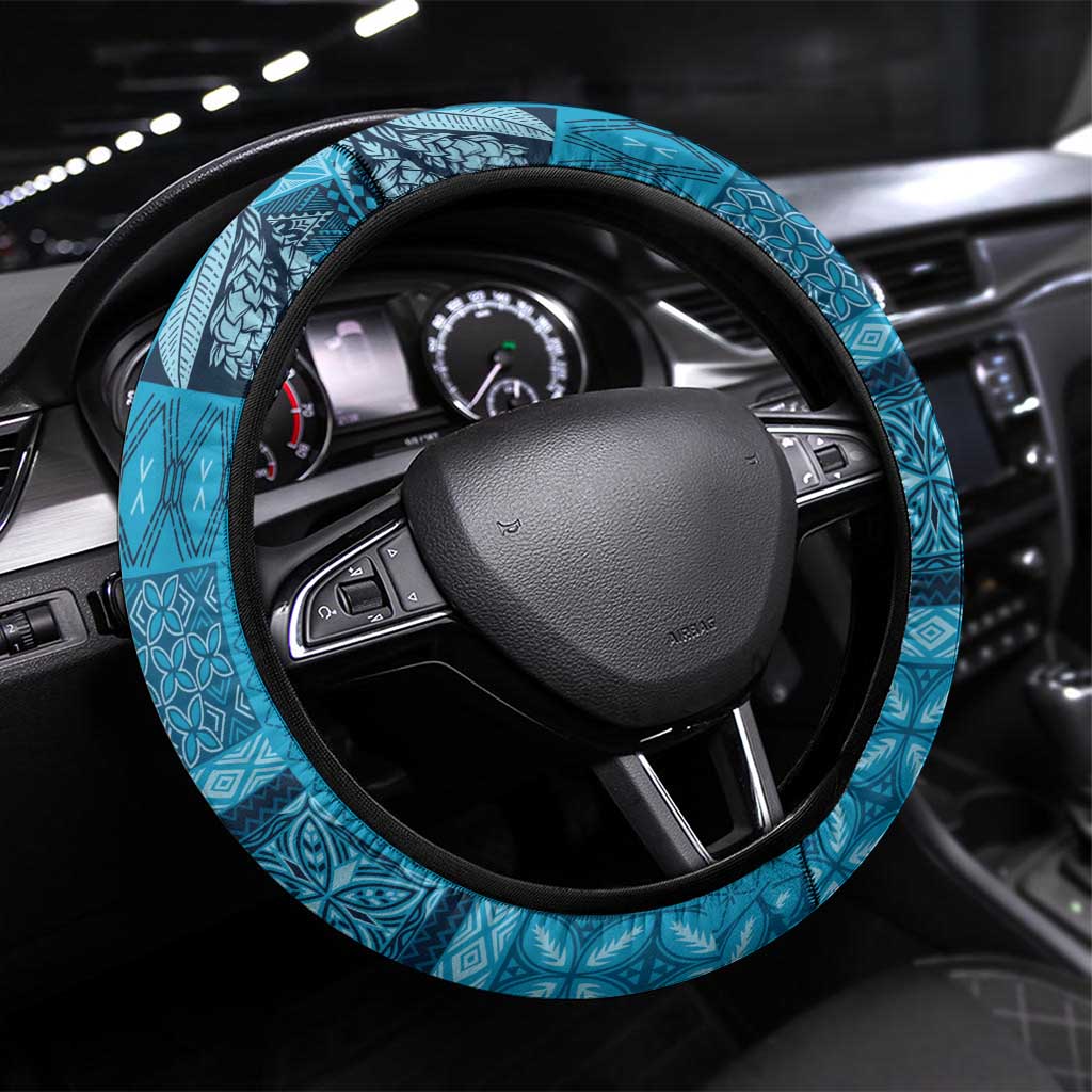 Pasifika Women's Day - Samoa Siapo Malu Tattoo Inspired Steering Wheel Cover Turquoise LT7 Universal Fit Turquoise - Polynesian Pride
