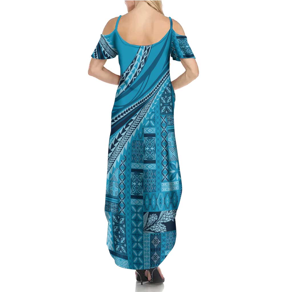 Pasifika Women's Day - Samoa Siapo Malu Tattoo Inspired Summer Maxi Dress Turquoise LT7 - Polynesian Pride