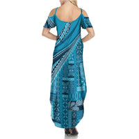 Pasifika Women's Day - Samoa Siapo Malu Tattoo Inspired Summer Maxi Dress Turquoise LT7 - Polynesian Pride