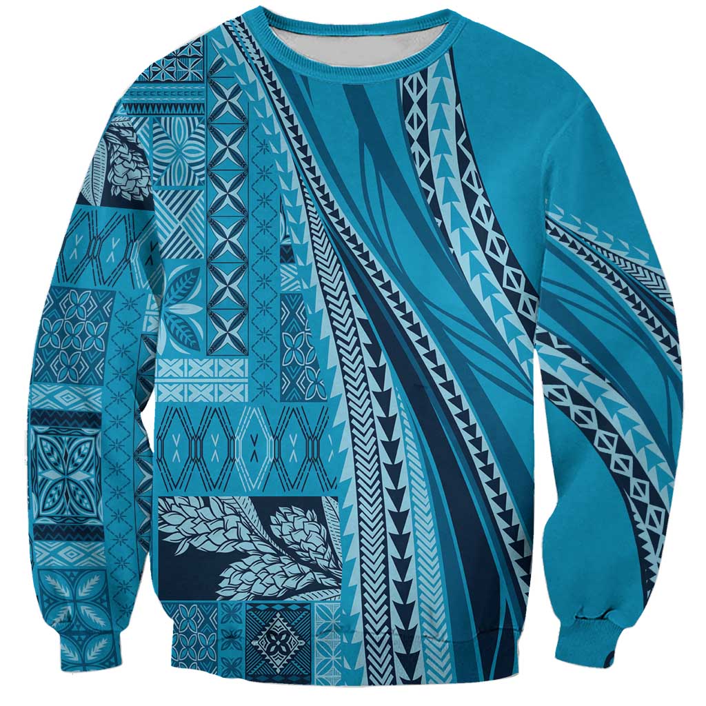Pasifika Women's Day - Samoa Siapo Malu Tattoo Inspired Sweatshirt Turquoise LT7 Unisex Turquoise - Polynesian Pride