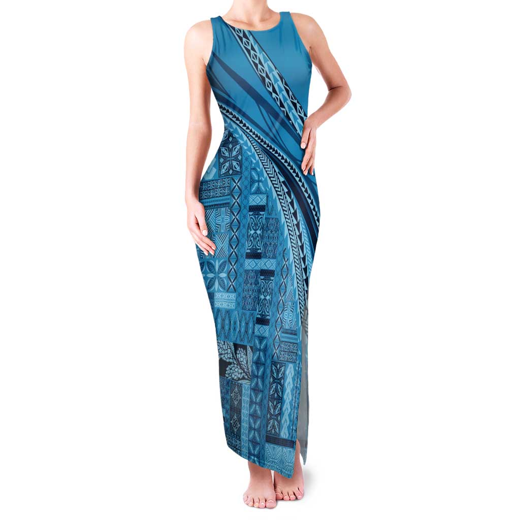 Pasifika Women's Day - Samoa Siapo Malu Tattoo Inspired Tank Maxi Dress Turquoise LT7 Women Turquoise - Polynesian Pride