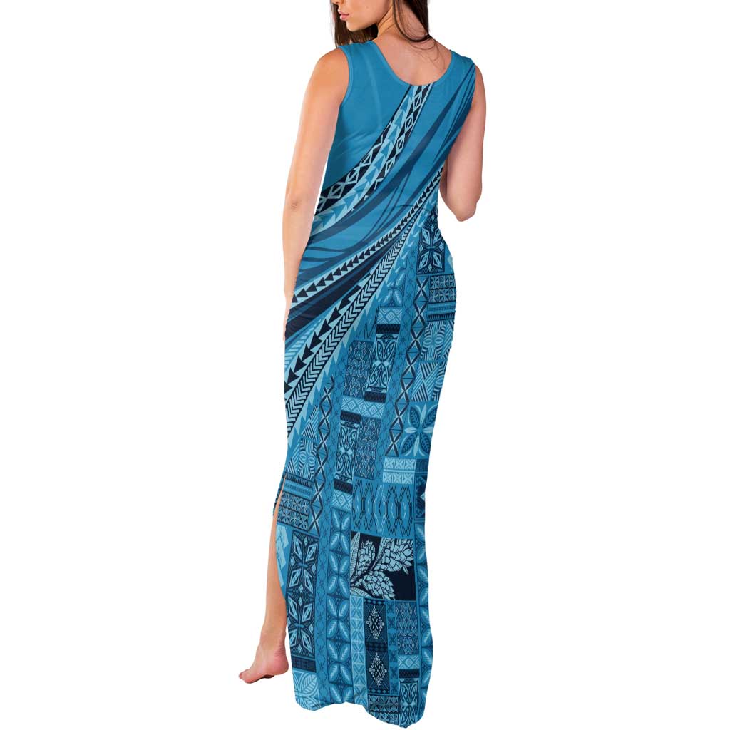 Pasifika Women's Day - Samoa Siapo Malu Tattoo Inspired Tank Maxi Dress Turquoise LT7 - Polynesian Pride