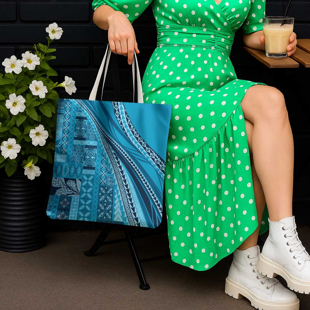 Pasifika Women's Day - Samoa Siapo Malu Tattoo Inspired Tote Bag Turquoise LT7 - Polynesian Pride