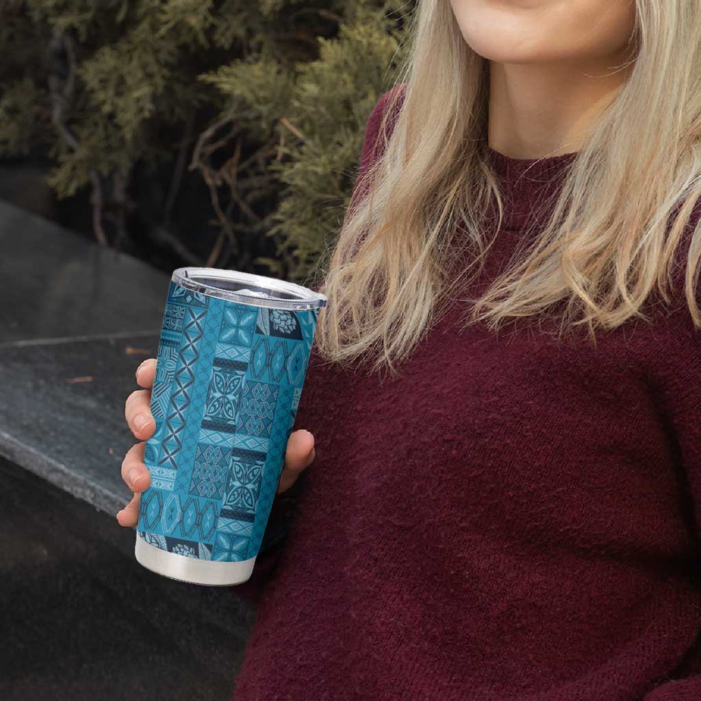 Pasifika Women's Day - Samoa Siapo Malu Tattoo Inspired Tumbler Cup Turquoise LT7 - Polynesian Pride