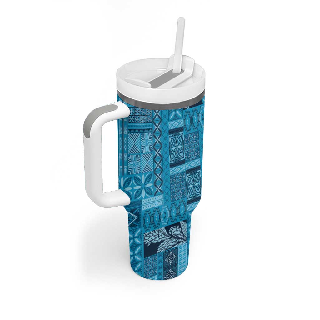 Pasifika Women's Day - Samoa Siapo Malu Tattoo Inspired Tumbler With Handle Turquoise LT7 - Polynesian Pride