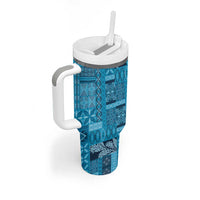 Pasifika Women's Day - Samoa Siapo Malu Tattoo Inspired Tumbler With Handle Turquoise LT7 - Polynesian Pride