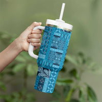 Pasifika Women's Day - Samoa Siapo Malu Tattoo Inspired Tumbler With Handle Turquoise LT7 - Polynesian Pride