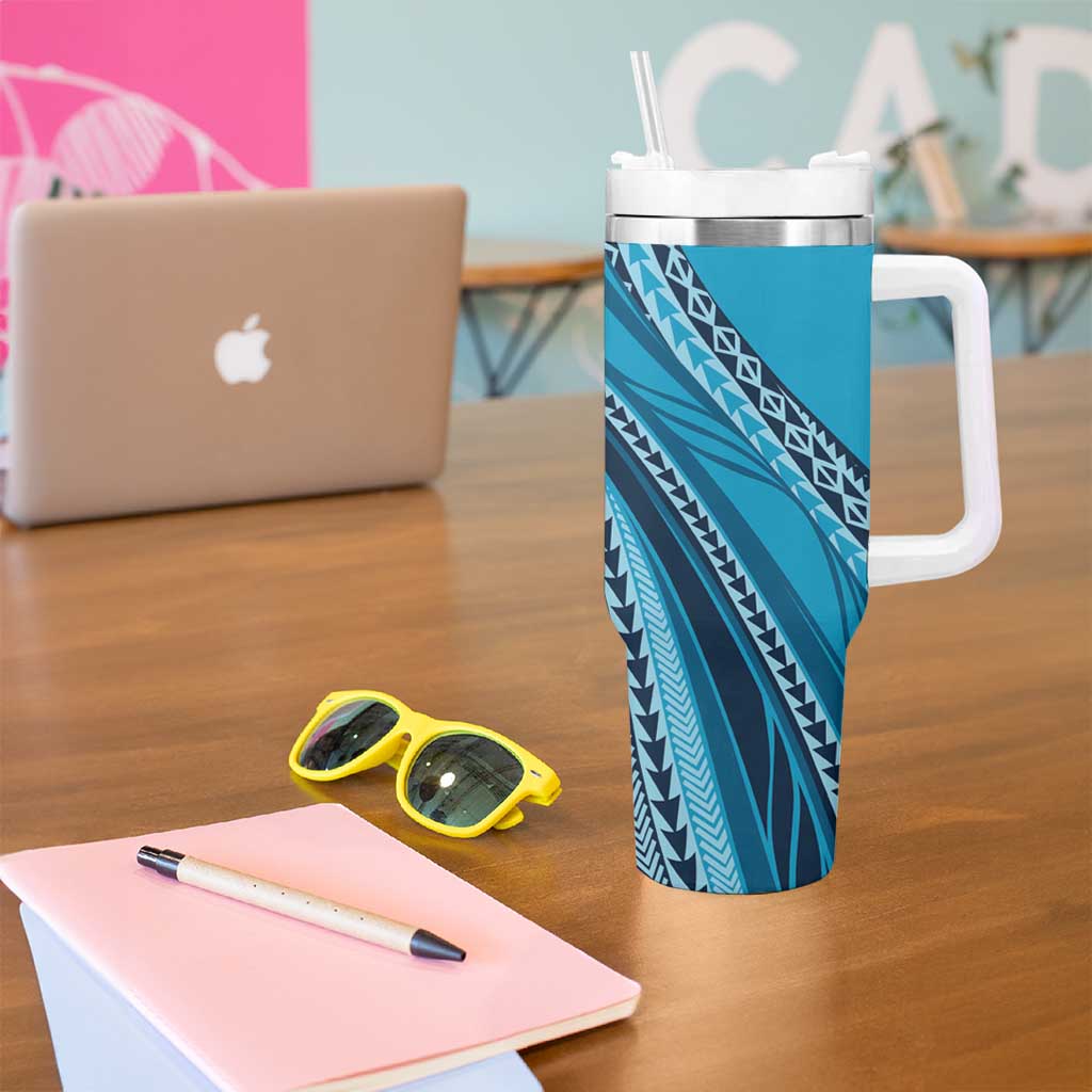 Pasifika Women's Day - Samoa Siapo Malu Tattoo Inspired Tumbler With Handle Turquoise LT7 - Polynesian Pride