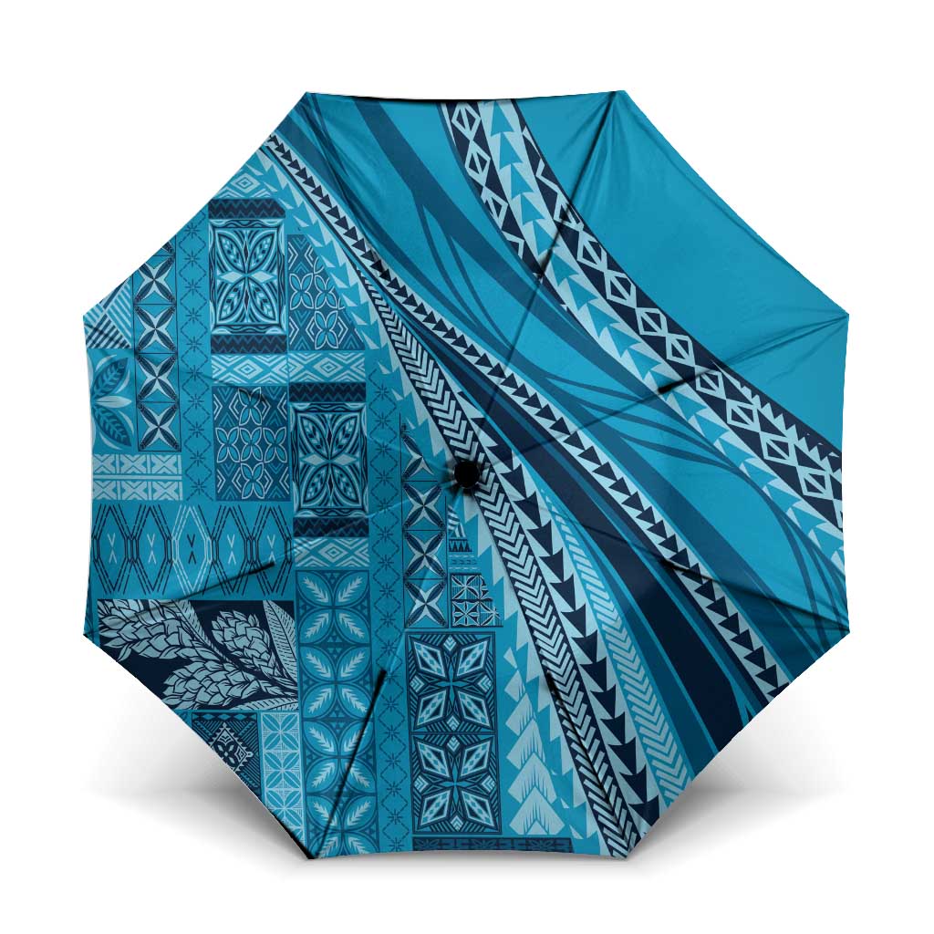 Pasifika Women's Day - Samoa Siapo Malu Tattoo Inspired Umbrella Turquoise LT7 One Size Folded 11.42 inch Opened Diameter 37.4 inch Turquoise - Polynesian Pride