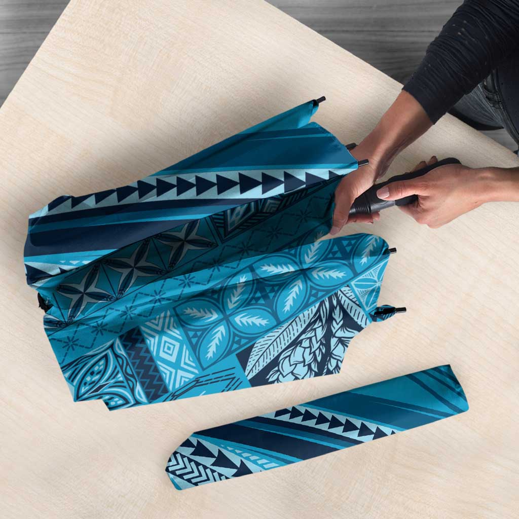 Pasifika Women's Day - Samoa Siapo Malu Tattoo Inspired Umbrella Turquoise LT7 - Polynesian Pride
