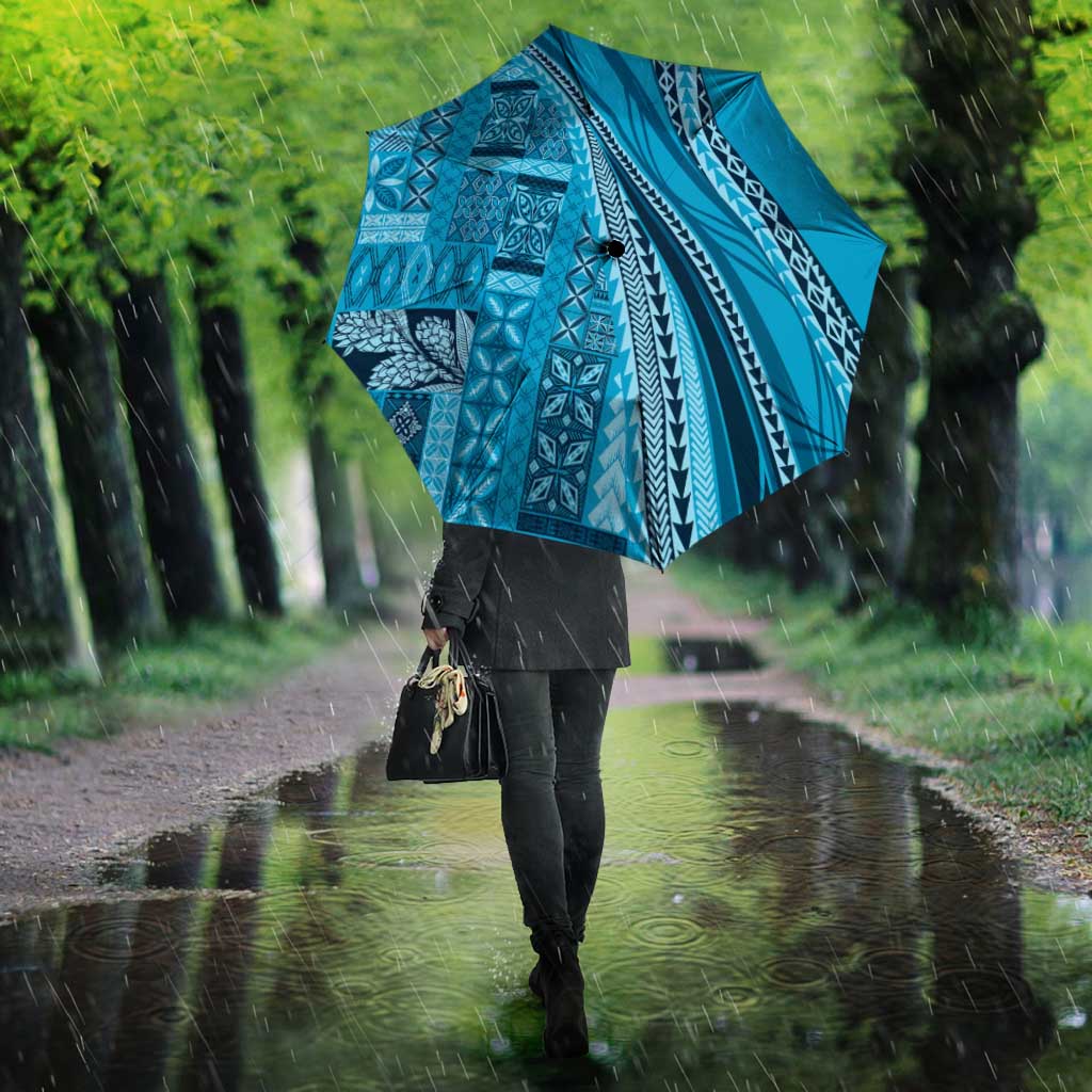 Pasifika Women's Day - Samoa Siapo Malu Tattoo Inspired Umbrella Turquoise LT7 - Polynesian Pride