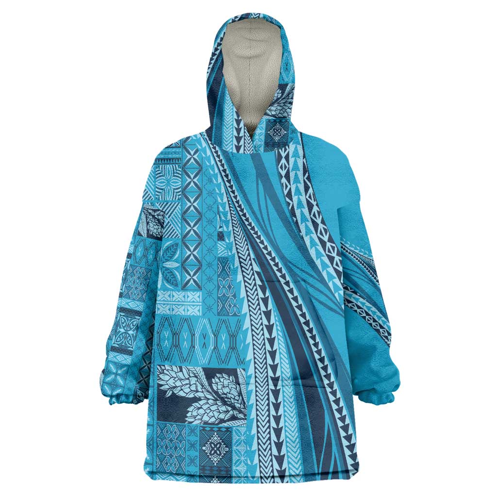 Pasifika Women's Day - Samoa Siapo Malu Tattoo Inspired Wearable Blanket Hoodie Turquoise LT7 One Size Turquoise - Polynesian Pride