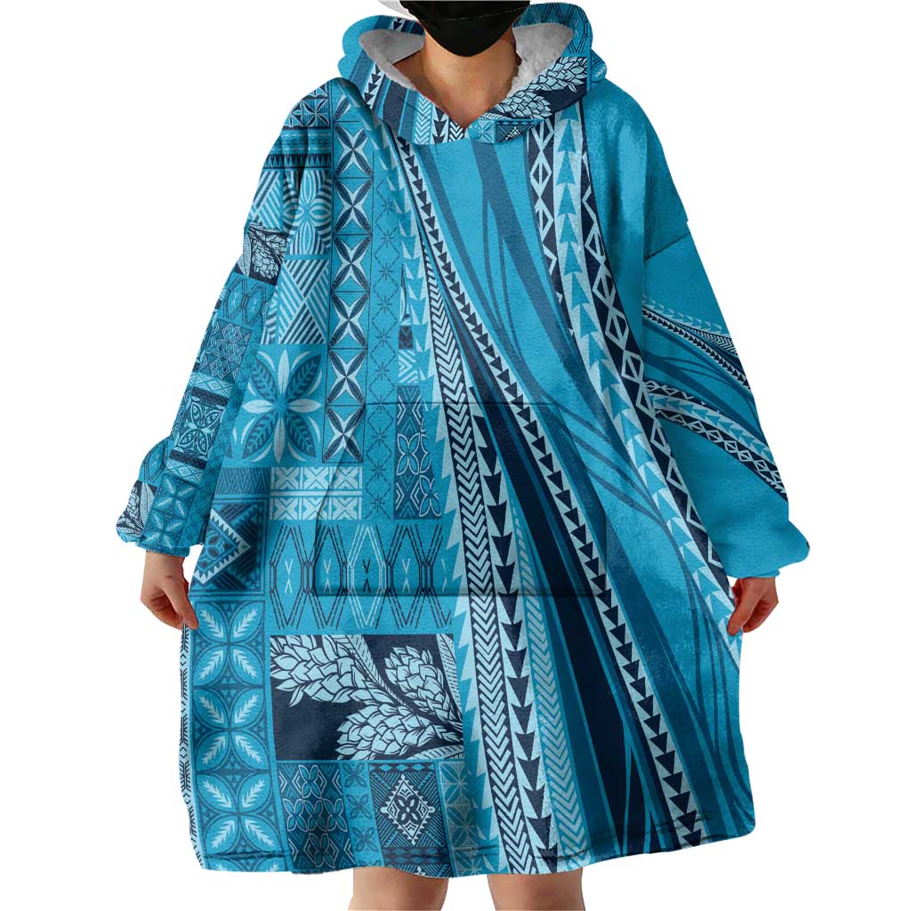 Pasifika Women's Day - Samoa Siapo Malu Tattoo Inspired Wearable Blanket Hoodie Turquoise LT7 - Polynesian Pride