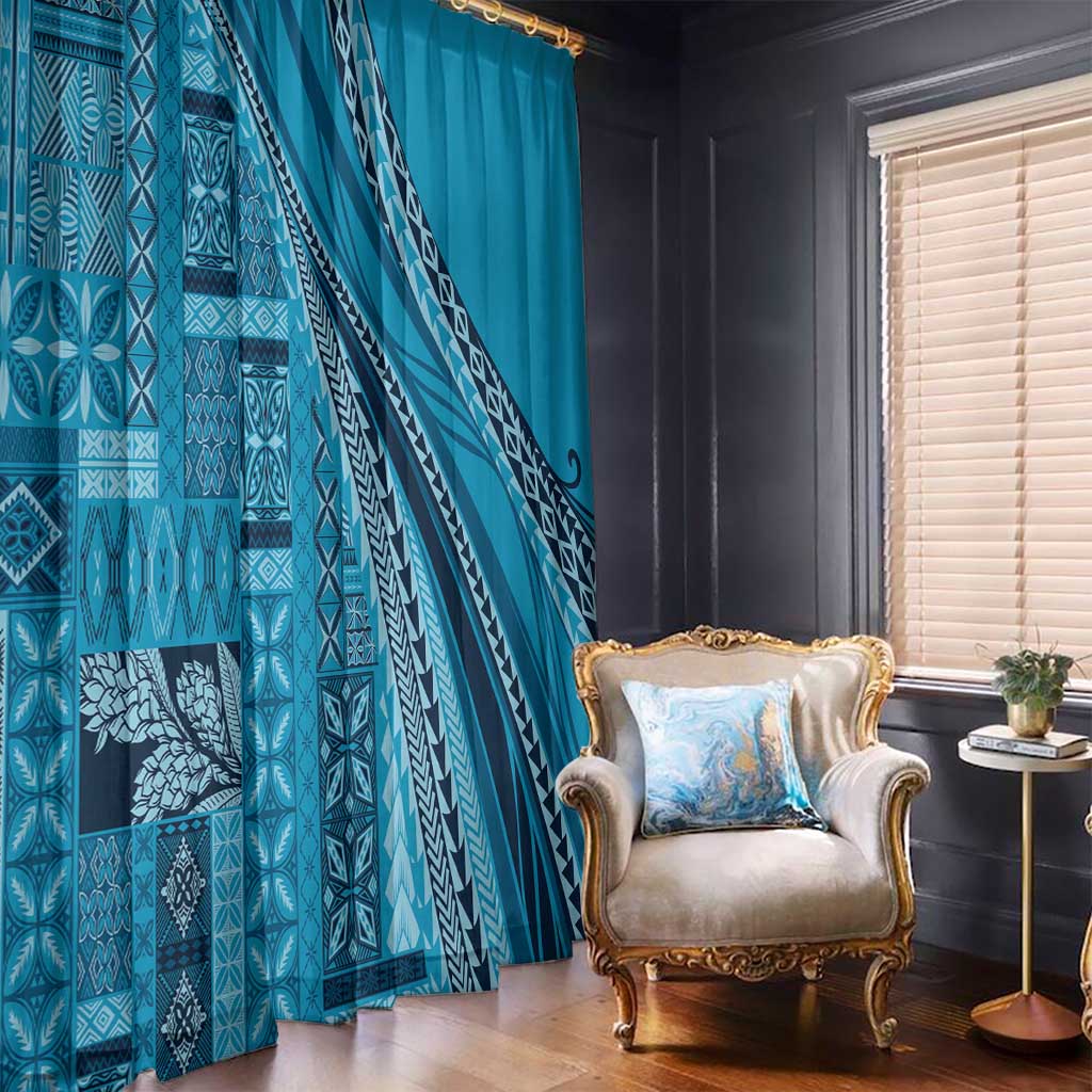 Pasifika Women's Day - Samoa Siapo Malu Tattoo Inspired Window Curtain Turquoise LT7 - Polynesian Pride