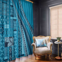 Pasifika Women's Day - Samoa Siapo Malu Tattoo Inspired Window Curtain Turquoise LT7 - Polynesian Pride